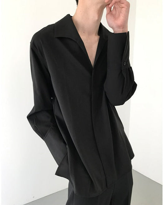 Zhou Hidden Buttons Drapery Shirt-korean-fashion-Shirt-Zhou's Closet-OH Garments