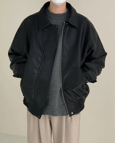 Zhou Hidden Zipped Moto PU Leather Jacket-korean-fashion-Jacket-Zhou's Closet-OH Garments