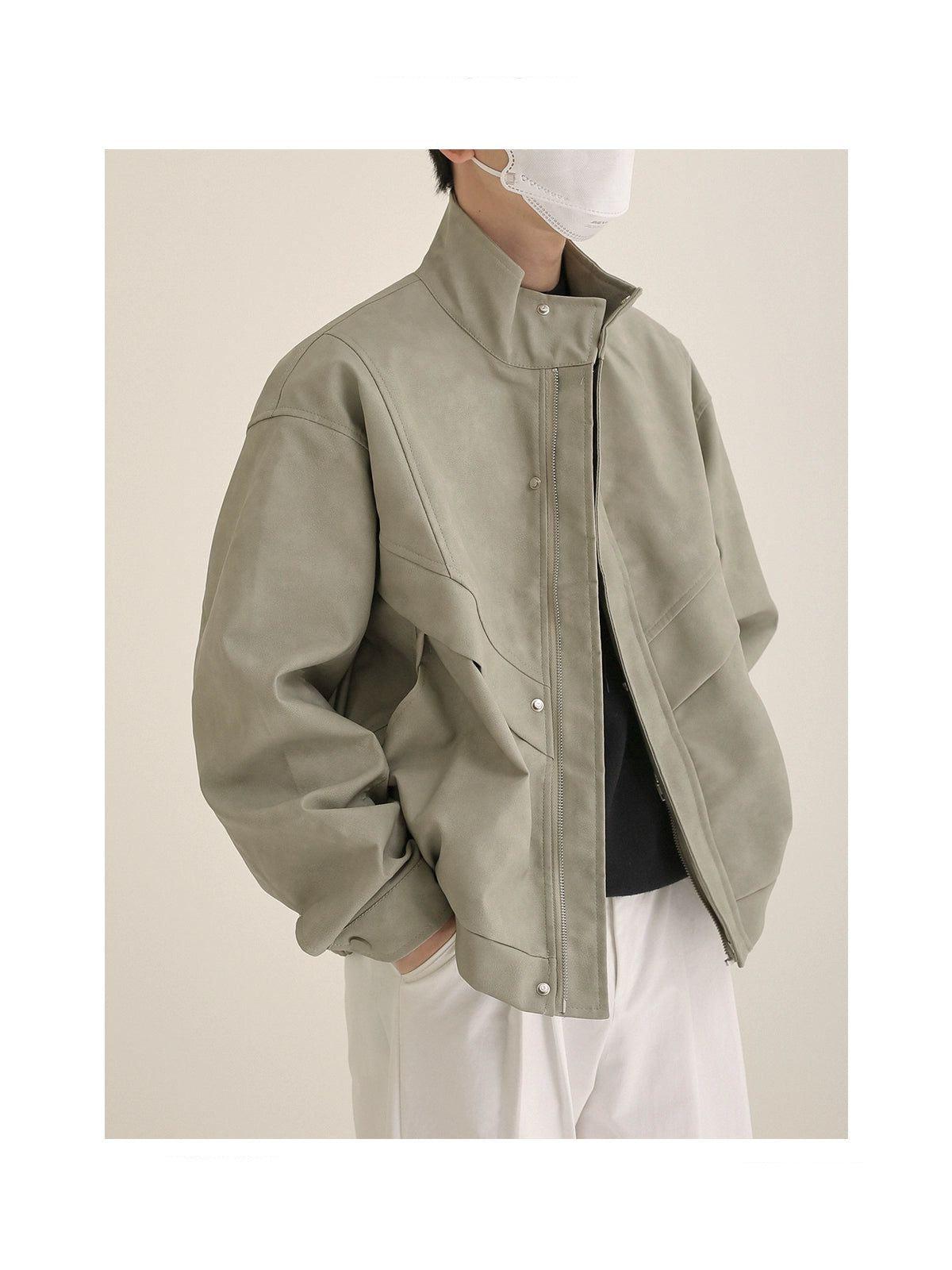 Zhou High Collar PU Leather Jacket-korean-fashion-Jacket-Zhou's Closet-OH Garments