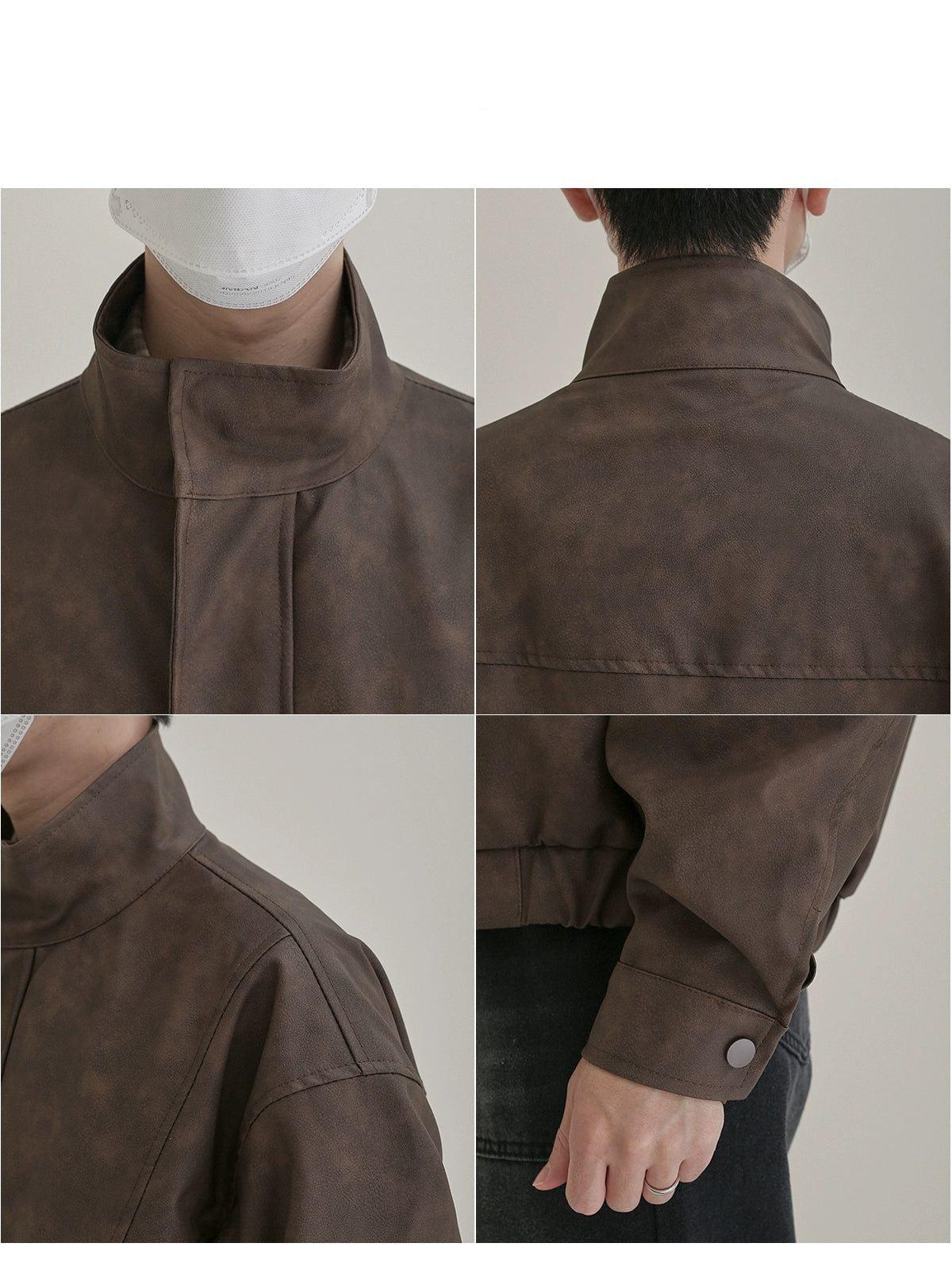 Zhou High Collar PU Leather Jacket-korean-fashion-Jacket-Zhou's Closet-OH Garments