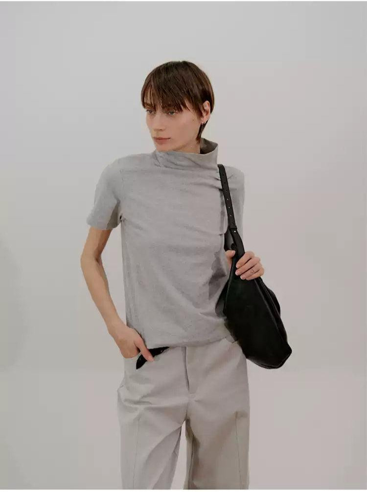 Zhou High Neck Slim Fit T-Shirt-korean-fashion-T-Shirt-Zhou's Closet-OH Garments