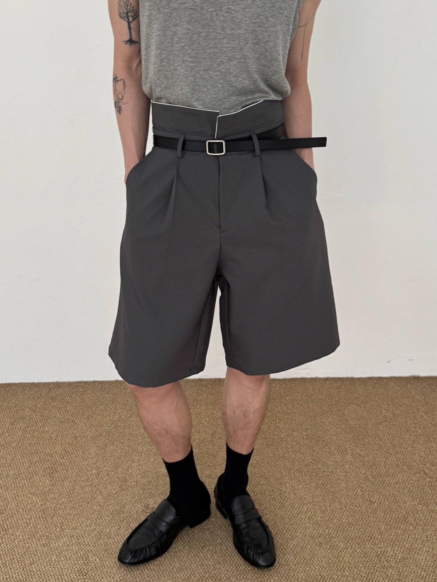 Zhou High Waist Pleated Suit Shorts-korean-fashion-Shorts-Zhou's Closet-OH Garments