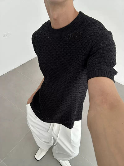 Zhou Hollowed Knit T-Shirt-korean-fashion-T-Shirt-Zhou's Closet-OH Garments