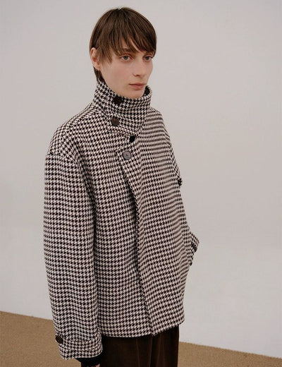 Zhou Houndstooth Wrapped Neck Buttoned Jacket-korean-fashion-Jacket-Zhou's Closet-OH Garments