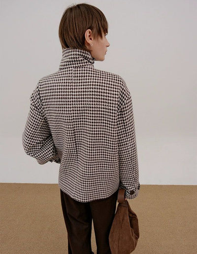 Zhou Houndstooth Wrapped Neck Buttoned Jacket-korean-fashion-Jacket-Zhou's Closet-OH Garments