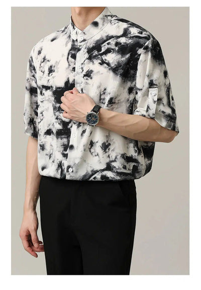Zhou Ink Splashed Pattern Shirt-korean-fashion-Shirt-Zhou's Closet-OH Garments