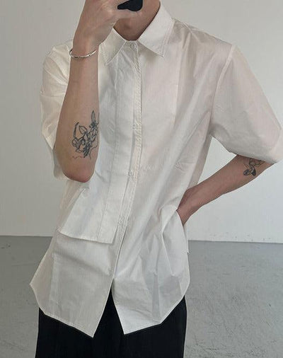 Zhou Irregular Side Layer Buttoned Shirt-korean-fashion-Shirt-Zhou's Closet-OH Garments