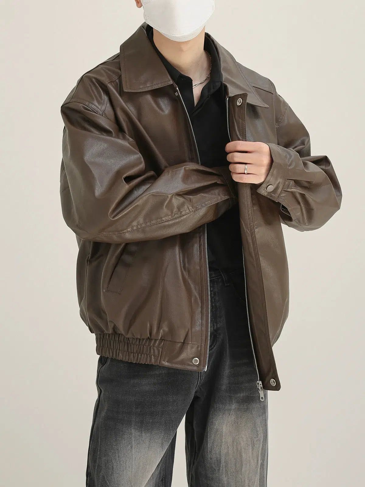 Zhou Lapel Collar PU Leather Jacket-korean-fashion-Jacket-Zhou's Closet-OH Garments