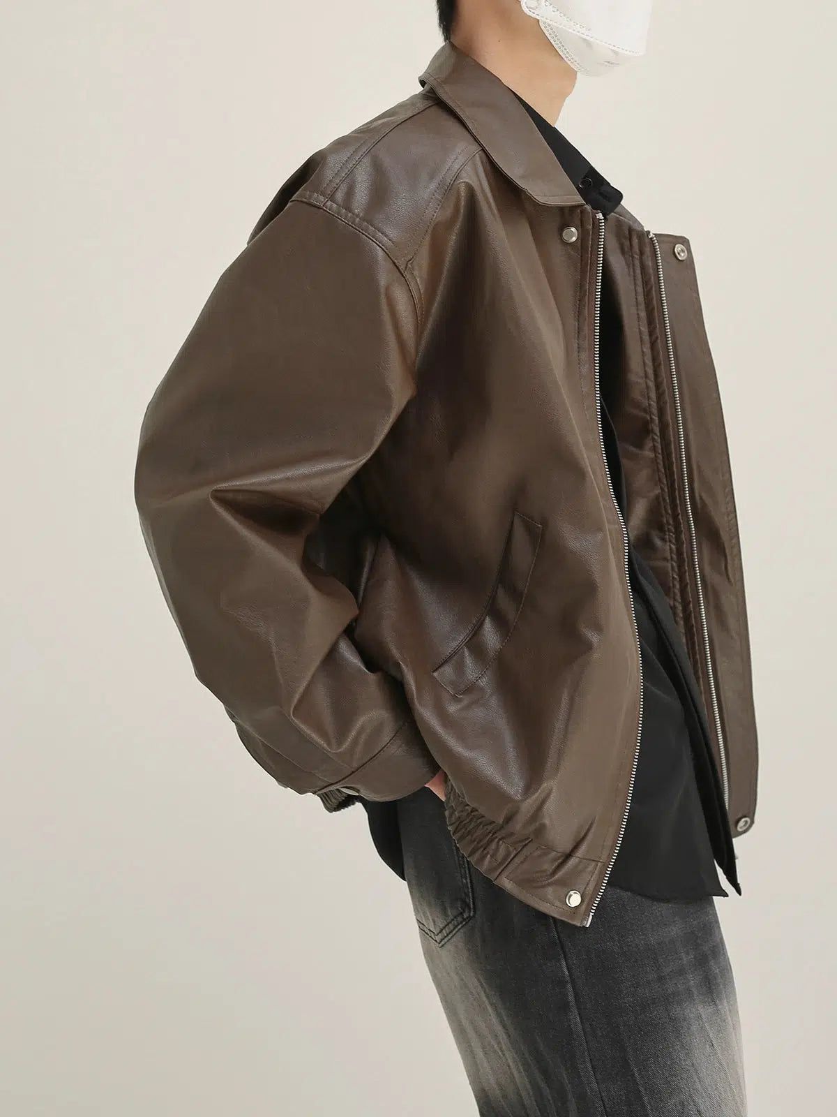 Zhou Lapel Collar PU Leather Jacket-korean-fashion-Jacket-Zhou's Closet-OH Garments