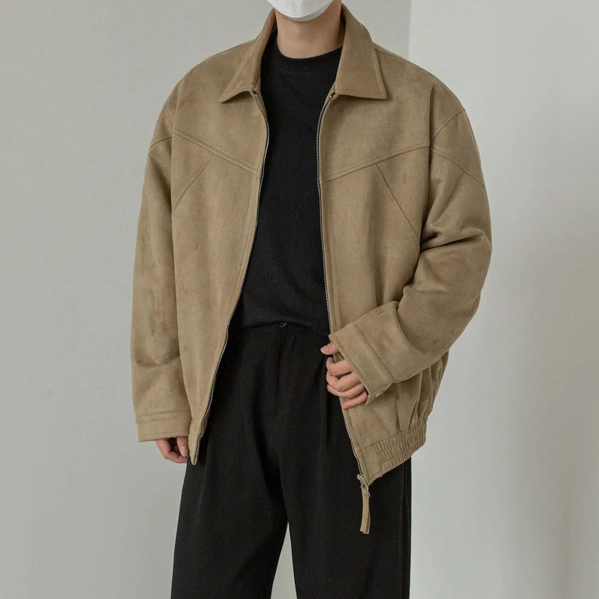 Zhou Lapel Zipped Suede Textured Jacket-korean-fashion-Jacket-Zhou's Closet-OH Garments