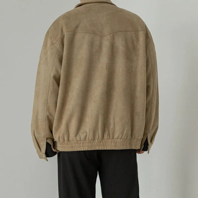 Zhou Lapel Zipped Suede Textured Jacket-korean-fashion-Jacket-Zhou's Closet-OH Garments