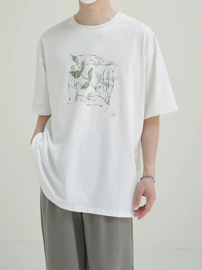 Zhou Leaf & Hands Graphic T-Shirt-korean-fashion-T-Shirt-Zhou's Closet-OH Garments