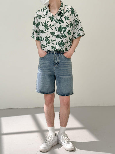 Zhou Leaves Pattern Regular Fit Buttoned Shirt-korean-fashion-Shirt-Zhou's Closet-OH Garments