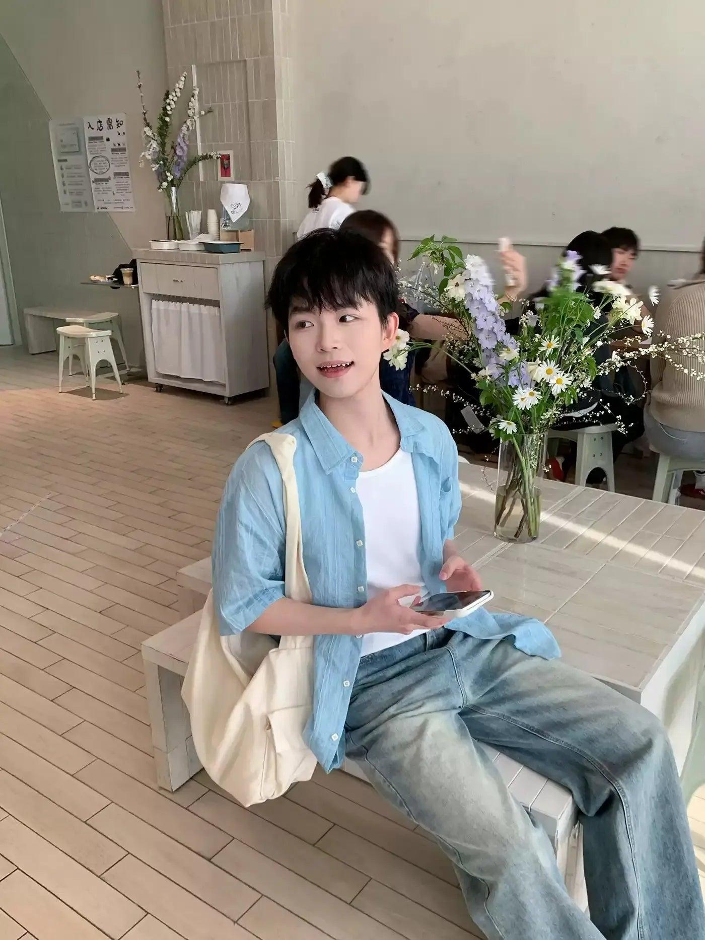 Zhou Light Drape Striped Shirt-korean-fashion-Shirt-Zhou's Closet-OH Garments