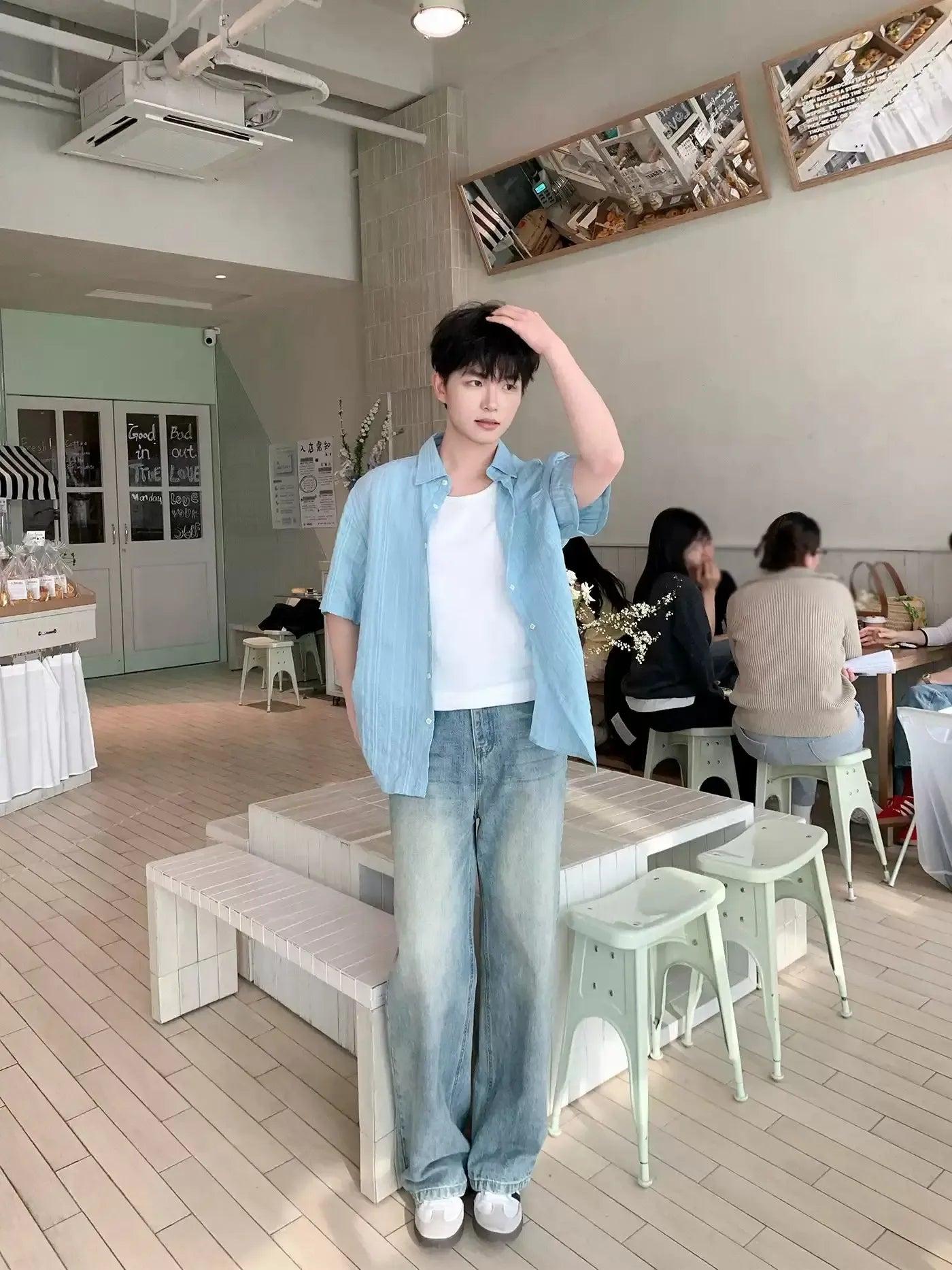 Zhou Light Drape Striped Shirt-korean-fashion-Shirt-Zhou's Closet-OH Garments