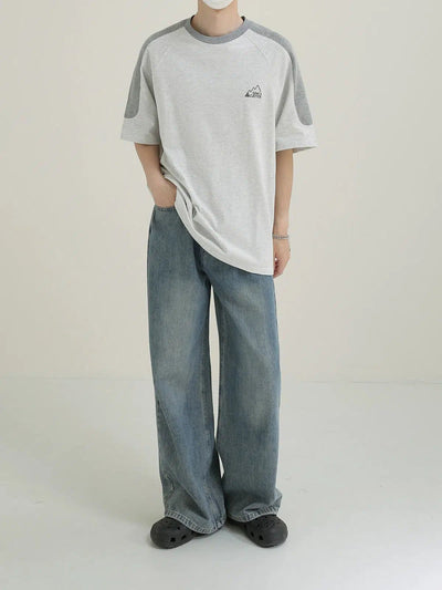 Zhou Logo Shoulder Contrast T-Shirt-korean-fashion-T-Shirt-Zhou's Closet-OH Garments