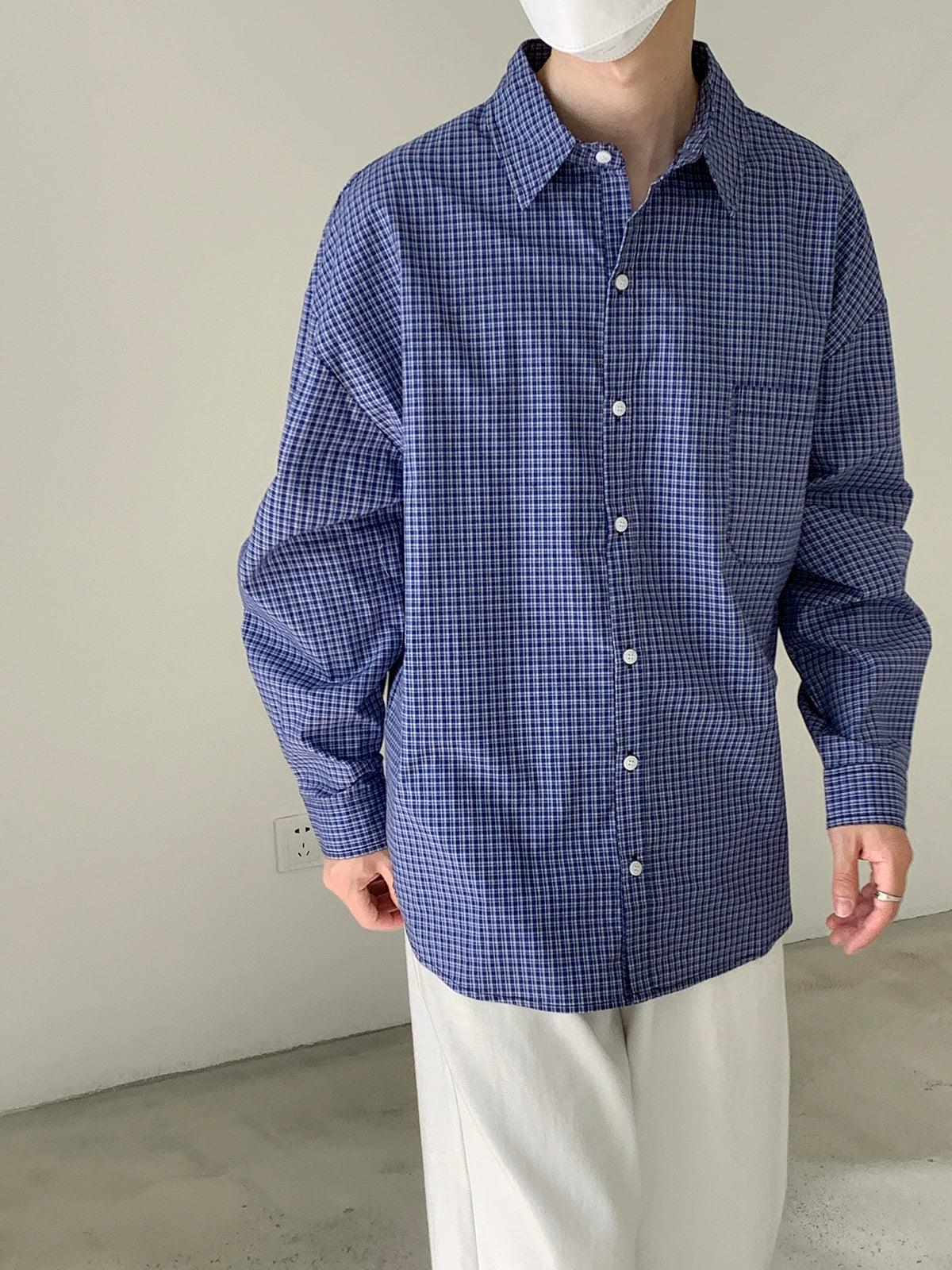 Zhou Long Sleeve Checked Shirt-korean-fashion-Shirt-Zhou's Closet-OH Garments