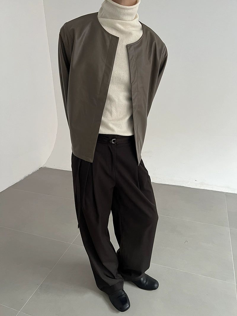 Zhou Minimal Boxy PU Leather Blazer-korean-fashion-Blazer-Zhou's Closet-OH Garments