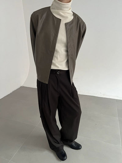 Zhou Minimal Boxy PU Leather Blazer-korean-fashion-Blazer-Zhou's Closet-OH Garments