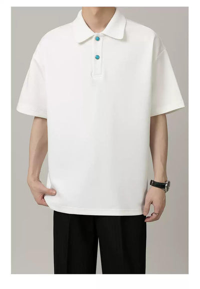 Zhou Minimal Color Buttoned Polo-korean-fashion-Polo-Zhou's Closet-OH Garments