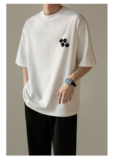 Zhou Minimal Hexagons Detail T-Shirt-korean-fashion-T-Shirt-Zhou's Closet-OH Garments