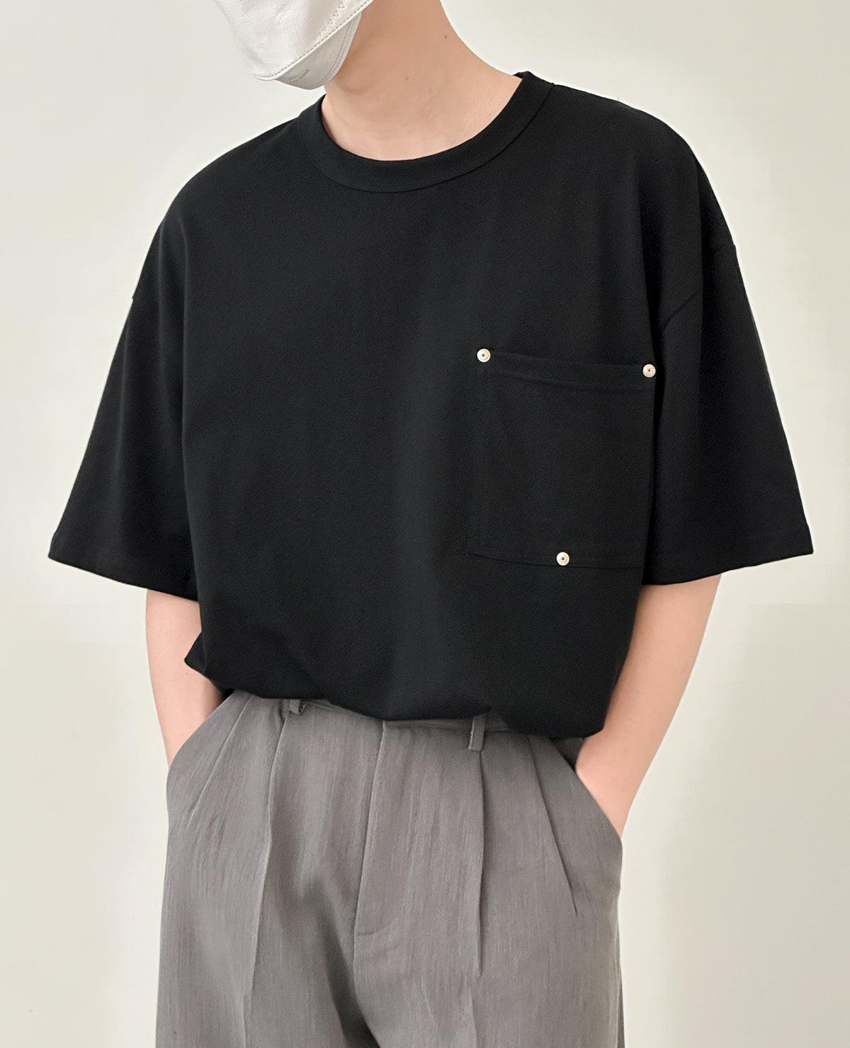 Zhou Minimal Three Button Detail T-Shirt-korean-fashion-T-Shirt-Zhou's Closet-OH Garments