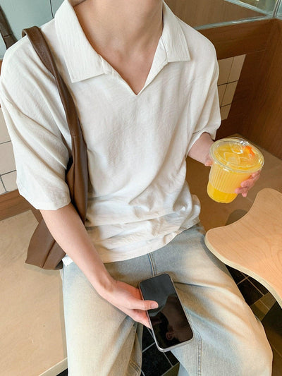 Zhou Minimal V-Neck Polo-korean-fashion-Polo-Zhou's Closet-OH Garments