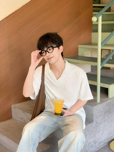 Zhou Minimal V-Neck Polo-korean-fashion-Polo-Zhou's Closet-OH Garments