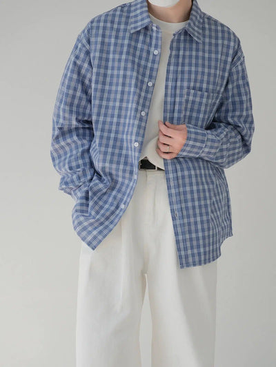 Zhou Minimalist Casual Plaid Shirt-korean-fashion-Shirt-Zhou's Closet-OH Garments