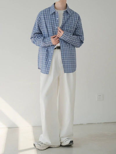 Zhou Minimalist Casual Plaid Shirt-korean-fashion-Shirt-Zhou's Closet-OH Garments