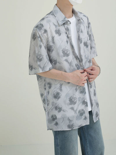 Zhou Monoline Flower Pattern Shirt-korean-fashion-Shirt-Zhou's Closet-OH Garments