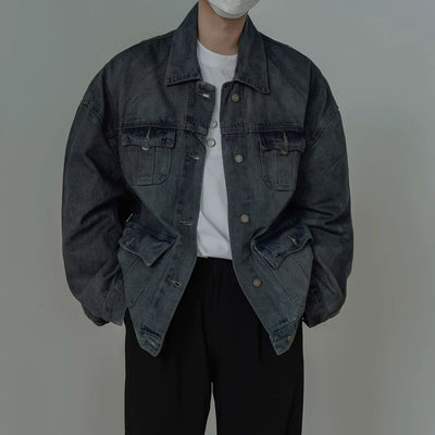 Zhou Multi-Pocket Wide Denim Jacket-korean-fashion-Jacket-Zhou's Closet-OH Garments