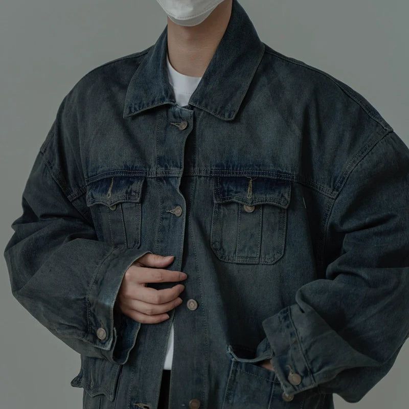 Zhou Multi-Pocket Wide Denim Jacket-korean-fashion-Jacket-Zhou's Closet-OH Garments