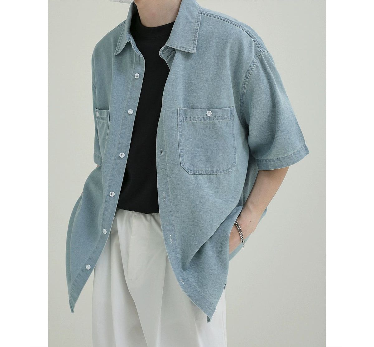 Zhou Neat Casual Denim Shirt-korean-fashion-Shirt-Zhou's Closet-OH Garments