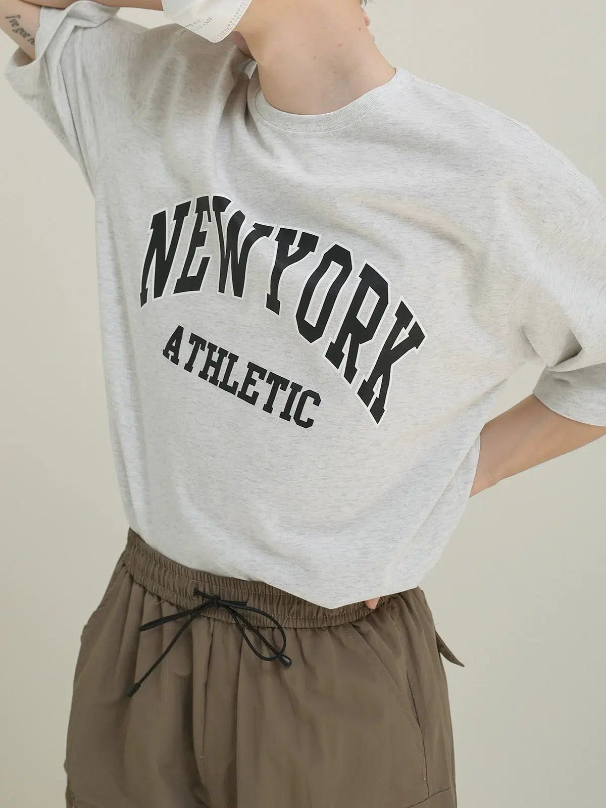 Zhou New York Athletic Text T-Shirt-korean-fashion-T-Shirt-Zhou's Closet-OH Garments