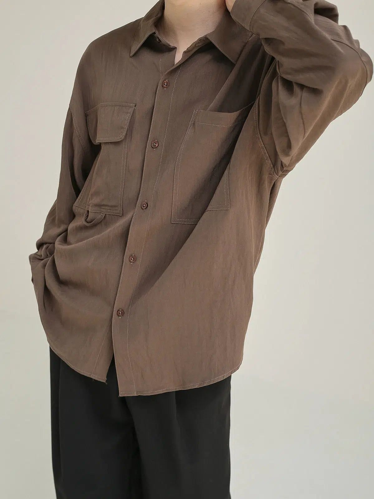 Zhou Non Parallel Front Pocket Shirt-korean-fashion-Shirt-Zhou's Closet-OH Garments