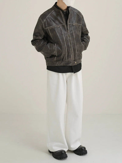 Zhou Outline Smudge PU Leather Jacket-korean-fashion-Jacket-Zhou's Closet-OH Garments