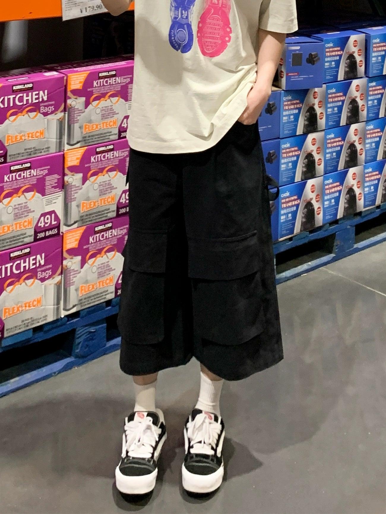 Zhou Oversized Embossed Pocket Wide Shorts-korean-fashion-Shorts-Zhou's Closet-OH Garments