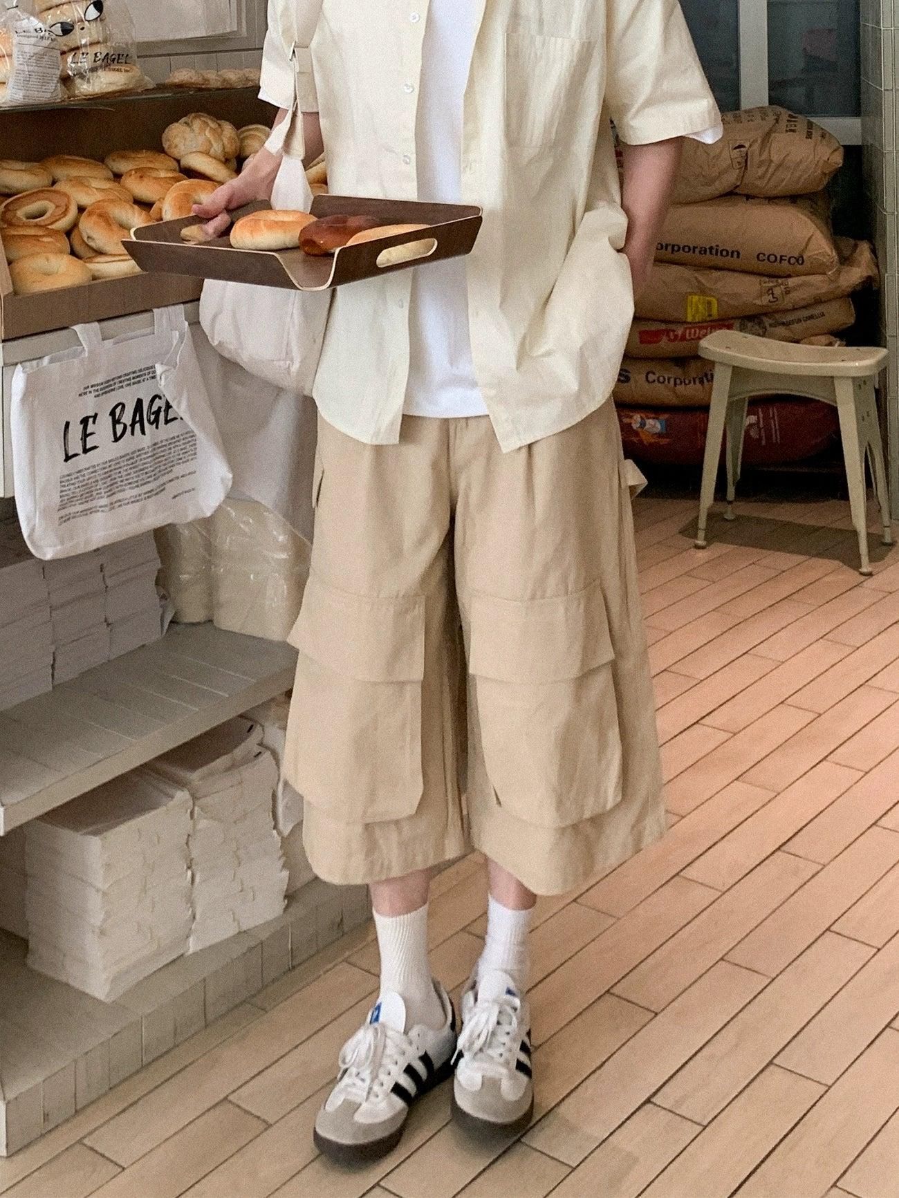 Zhou Oversized Embossed Pocket Wide Shorts-korean-fashion-Shorts-Zhou's Closet-OH Garments