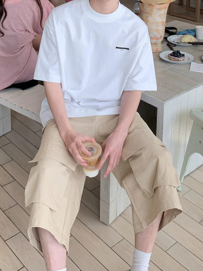 Zhou Oversized Embossed Pocket Wide Shorts-korean-fashion-Shorts-Zhou's Closet-OH Garments