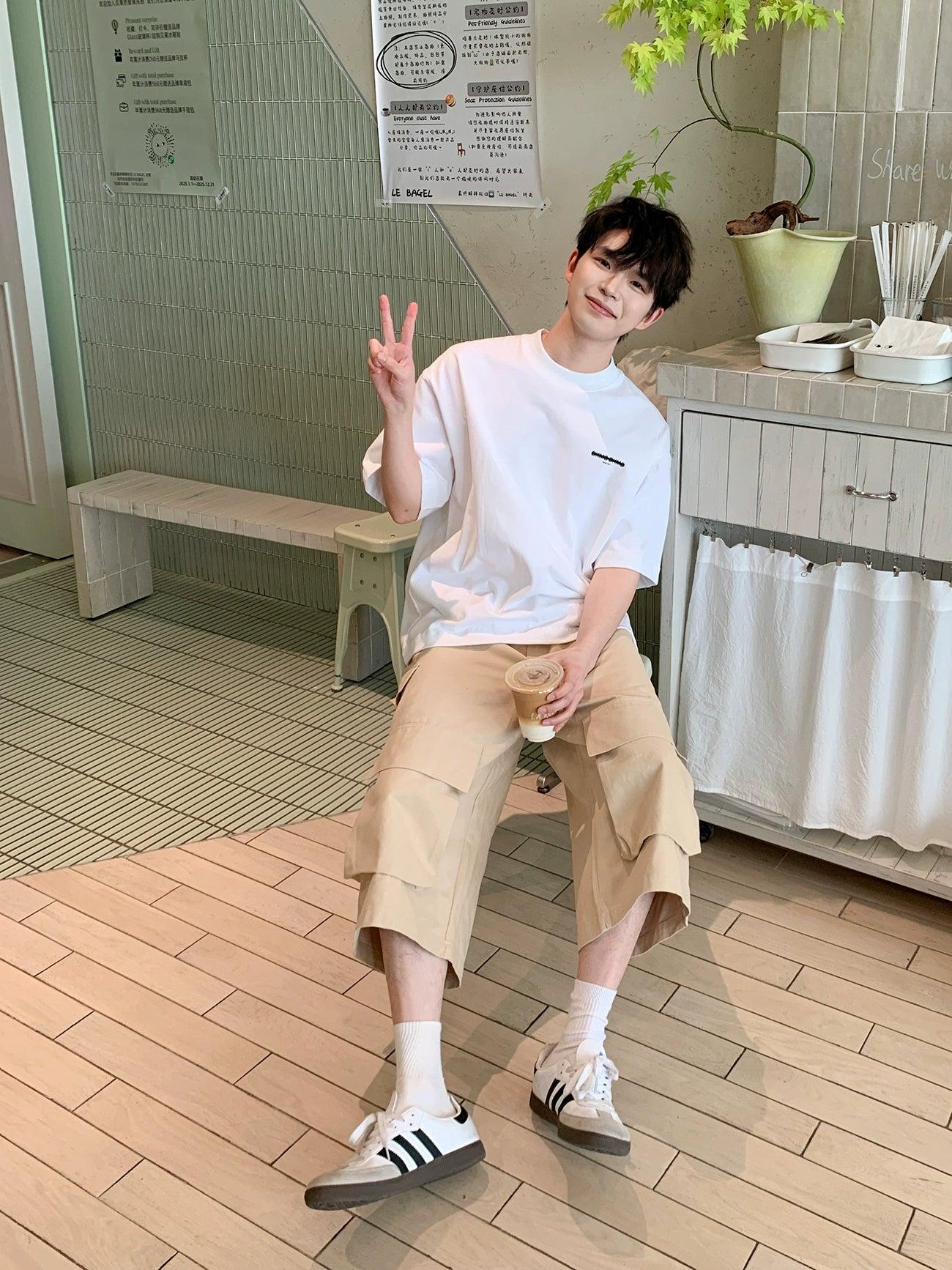 Zhou Oversized Embossed Pocket Wide Shorts-korean-fashion-Shorts-Zhou's Closet-OH Garments
