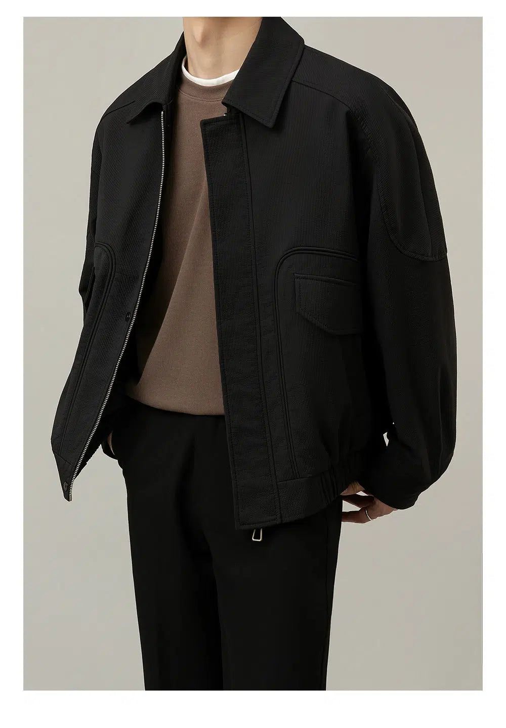 Zhou Oversized Pocket Textured & Zipped Jacket-korean-fashion-Jacket-Zhou's Closet-OH Garments