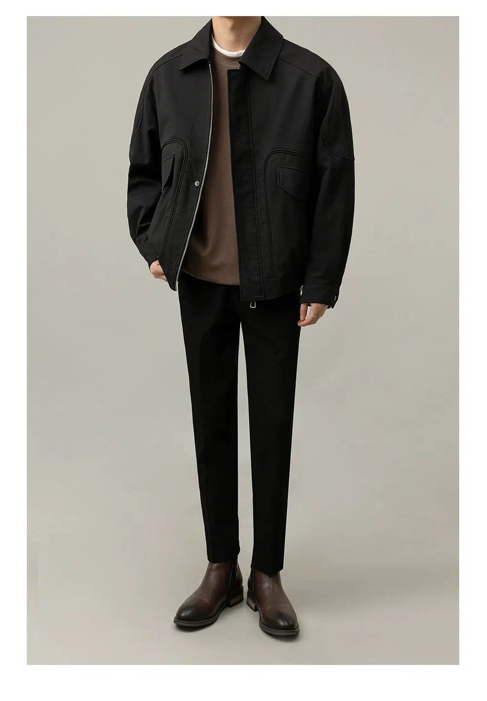 Zhou Oversized Pocket Textured & Zipped Jacket-korean-fashion-Jacket-Zhou's Closet-OH Garments