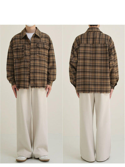 Zhou Plaid Boxy Frayed Shirt-korean-fashion-Shirt-Zhou's Closet-OH Garments