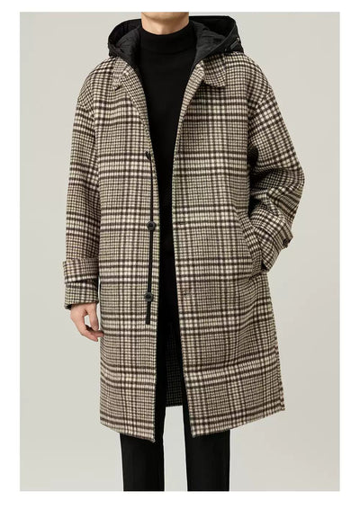 Zhou Plaid Hooded Blend Wool Long Coat-korean-fashion-Long Coat-Zhou's Closet-OH Garments