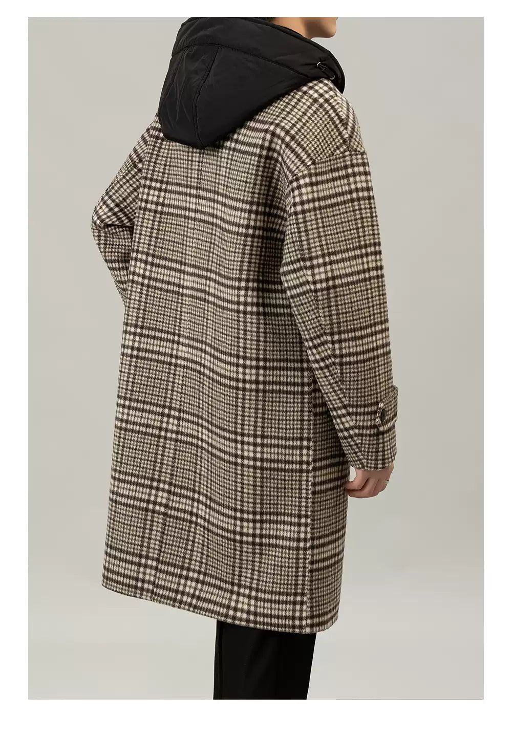 Zhou Plaid Hooded Blend Wool Long Coat-korean-fashion-Long Coat-Zhou's Closet-OH Garments