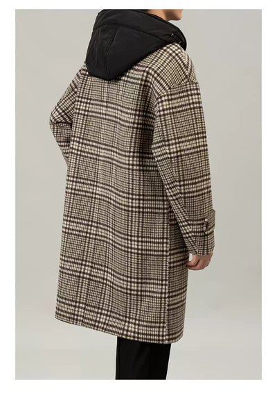 Zhou Plaid Hooded Blend Wool Long Coat-korean-fashion-Long Coat-Zhou's Closet-OH Garments