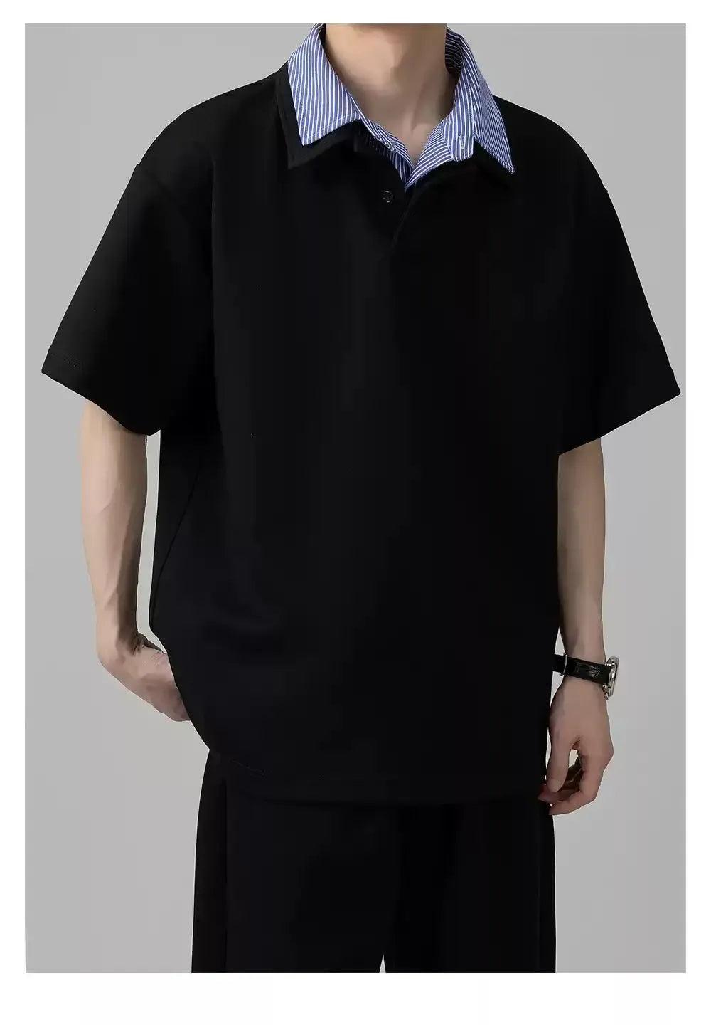 Zhou Plaid Layered Collar Polo-korean-fashion-Polo-Zhou's Closet-OH Garments