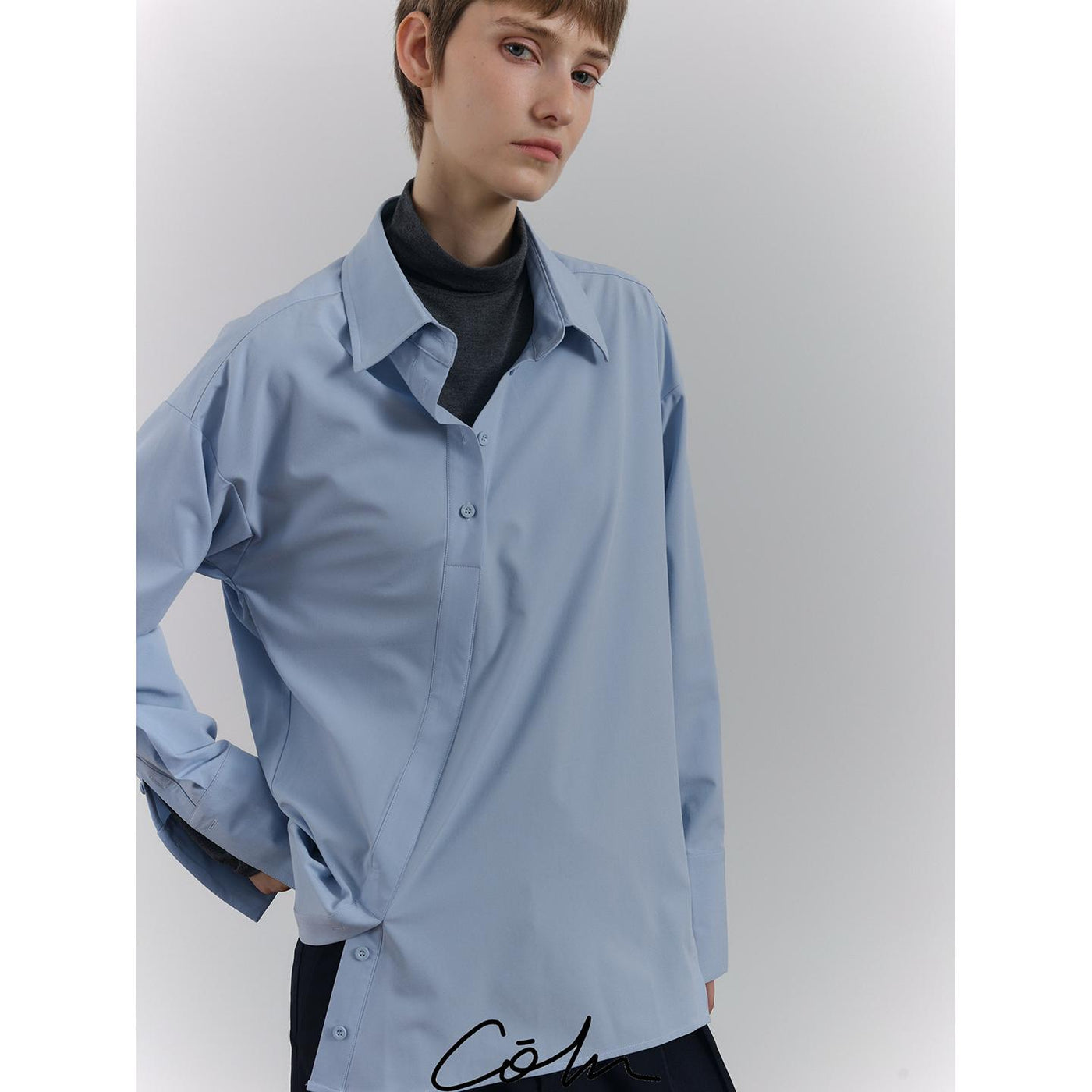 Zhou Plain Asymmetric Buttoned Shirt-korean-fashion-Shirt-Zhou's Closet-OH Garments