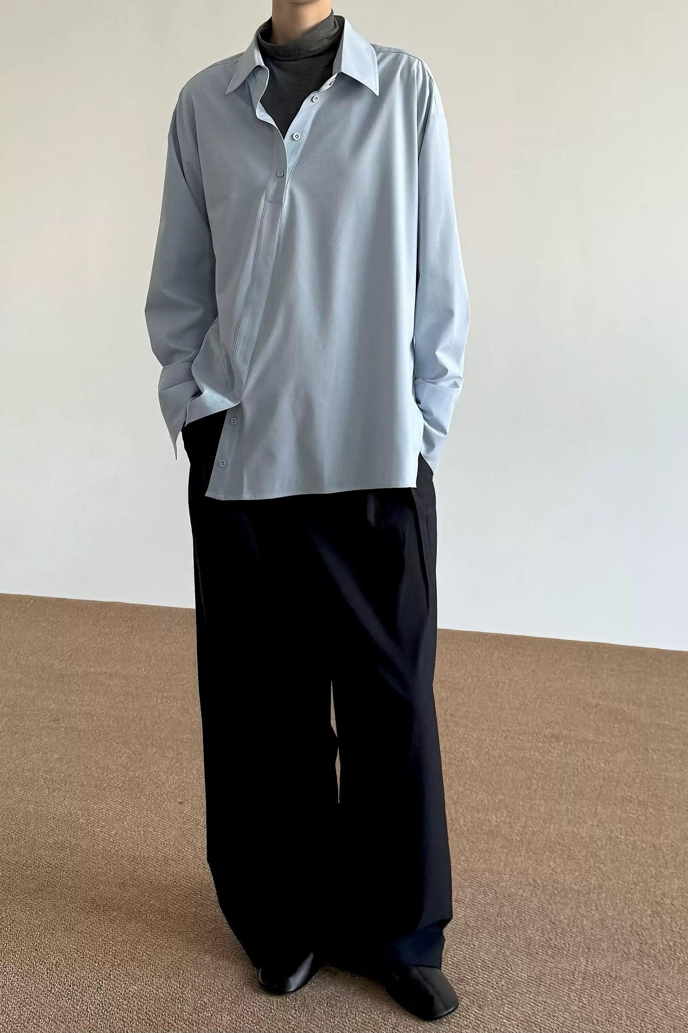 Zhou Plain Asymmetric Buttoned Shirt-korean-fashion-Shirt-Zhou's Closet-OH Garments